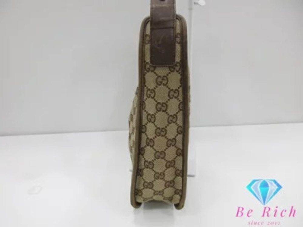 Gucci Green Brown Hobo Leather Bag Khaki Hobo Handbag GG Canvas Green Brown